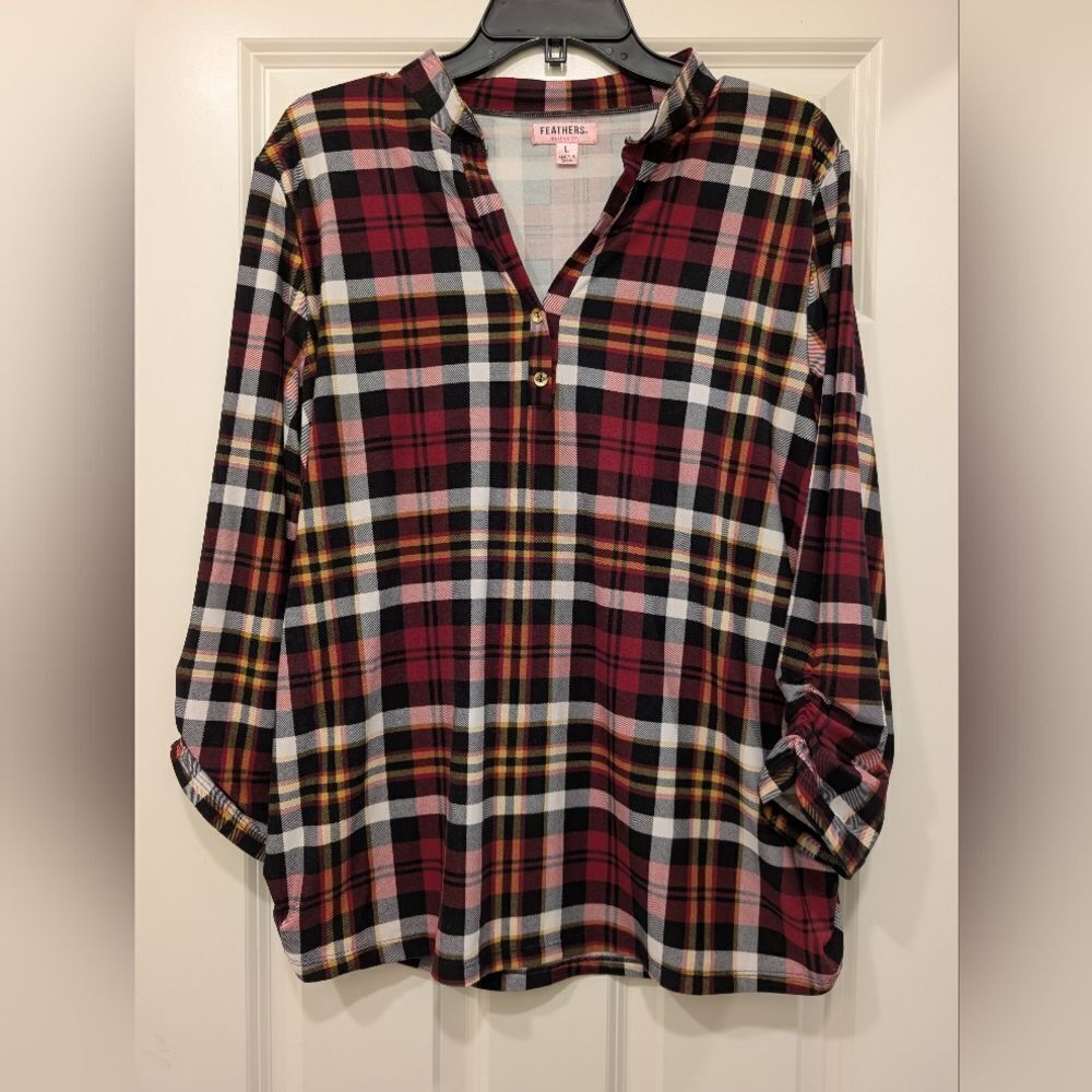 Feathers Maternity Plaid Tunic Top Size Large